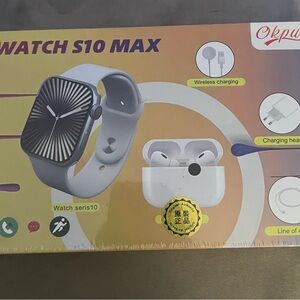 Smart Watch S10 Max - Gray includes wireless ear buds.